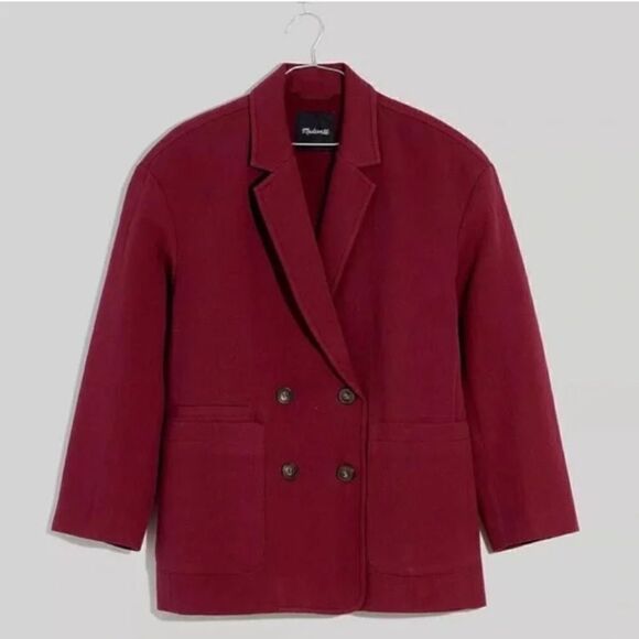 NWT MADEWELL Hayfield Double-Breasted Blazer in BERGUNDY Vintage Mulberry purple - Picture 2 of 15